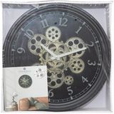 WANDKLOK METAAL MET DRAAIENDE TANDWIELEN  - ZWART - DIAMETER 37 CM