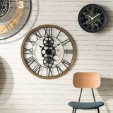 WANDKLOK METAAL MET DRAAIENDE TANDWIELEN  - ZWART - DIAMETER 37 CM