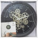 WANDKLOK METAAL MET DRAAIENDE TANDWIELEN  - ZWART - DIAMETER 37 CM