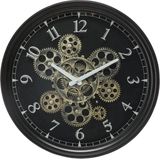 WANDKLOK METAAL MET DRAAIENDE TANDWIELEN  - ZWART - DIAMETER 37 CM