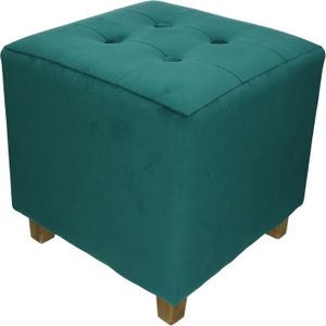 Atmosphera Zit krukje/bijzet stoel/poef - hout/stof - blauw fluweel - D35 x H35 cm