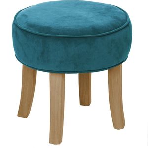 Atmosphera Zit krukje/bijzet stoel - hout/stof - blauw fluweel - D35 x H40 cm