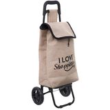 5Five Boodschappentrolley Shopping - jute beige - 34 x 28 x 91 cm - 33 liter - boodschappentas op wielen