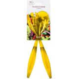 5Five Sla bestek/couvert - 2 delig - geel - kunststof - 29 cm - saladebestek/slacouvert - opscheplepels fruit/groente