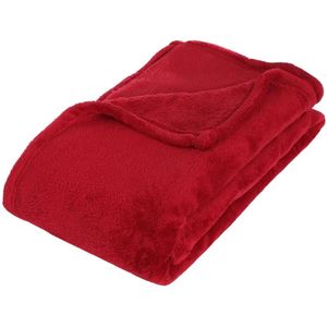 Fleece deken of plaid harig - rood - 125 x 150 cm - polyester - Bankdeken - Fleece plaid