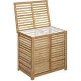 5Five Wasmand Bamboe - Dubbele bak - 2x 50 liter compartiment - 58 x 40 x 60 cm - met deksel