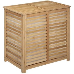 5Five Wasmand Bamboe - Dubbele bak - 2x 50 liter compartiment - 58 x 40 x 60 cm - met deksel