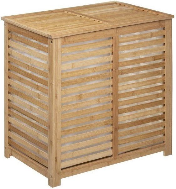 5Five Wasmand Bamboe - Dubbele bak - 2x 50 liter compartiment - 58 x 40 x 60 cm - met deksel