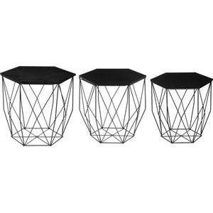 Atmosphera Bijzettafel set van 3 Kumi Octo Zwart - Salontafel - Bijzettafels - Black On Black