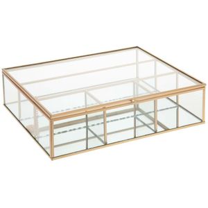 Sieradenbox - Transparant Glas - Mat Gouden Frame - Medium en Large