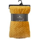 Atmosphera Plaid/bankdeken Monnet - okergeel - 180 x 230 cm - polyester fleece - ruitmotief - bedsprei