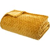 Atmosphera Plaid/bankdeken Monnet - okergeel - 180 x 230 cm - polyester fleece - ruitmotief - bedsprei