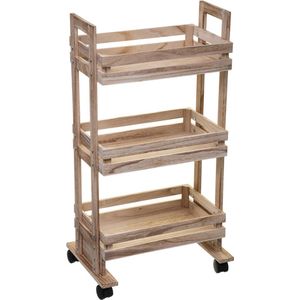 5Five Keukentrolley/kast - bruin - hout - 82 x 42 x 30 cm - 3 niveaus - fruitkist/wijnkist