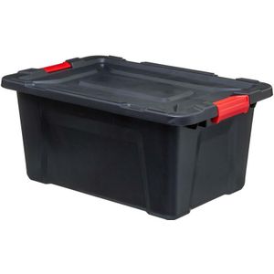 5Five opbergbox/opbergkrat - 55 Liter - zwart - kunststof - L65 x B43 x H30 cm - stapelbaar