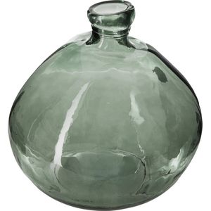 Atmosphera bloemenvaas Genua - Organische bol fles vorm - groen transparant - glas - H22 x D21 cm