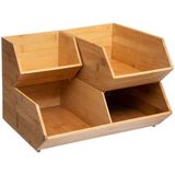 5Five Stapelbare opbergmand 1 vaks organizer - L18 x B31 x H12 cm - bamboe hout - lichtbruin