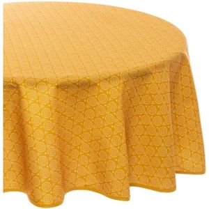 Tafelkleed van polyester rond diameter 180 cm - etnisch print oker geel - Eettafel tafellakens