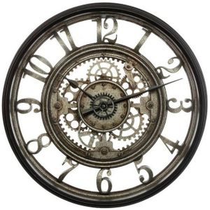 Atmosphera Wandklok/muur klok - Vintage Metal - Dia 50 cm - kunststof/glas - Antraciet