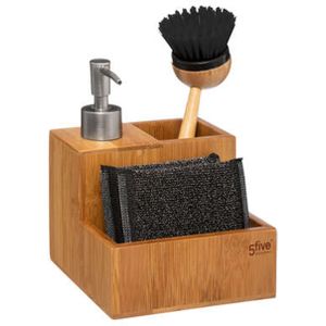 Zeeppompje met keuken organizer - lichtbruin - 3 compartimenten - bamboe - 13 x 12 x 20 cm - Zeeppompjes