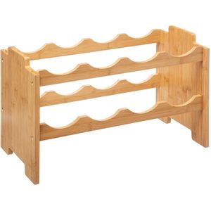 HOMCOM wijnrek, flessenrek, wijnhouder voor 16 flessen, waterdichte staande plank van bamboe, natuurlijk hout, 43 x 23,5 x 38 cm