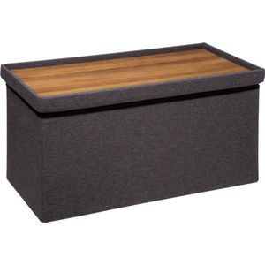 Atmosphera Poef/hocker/voetenbankje - opbergbox - fluweel donkergrijs - PO/MDF - 38 x 38 x 76 cm - opvouwbaar