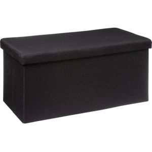 Atmosphera Poef/hocker/voetenbankje - opbergbox - fluweel zwart - PO/MDF - 38 x 38 x 76 cm - opvouwbaar