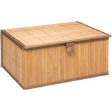 Set van 3x bamboe opbergdozen met deksel rechthoek bruin - Kast-/badkamer mandjes verschillende formaten