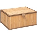 Set van 3x bamboe opbergdozen met deksel rechthoek bruin - Kast-/badkamer mandjes verschillende formaten