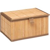 Set van 3x bamboe opbergdozen met deksel rechthoek bruin - Kast-/badkamer mandjes verschillende formaten