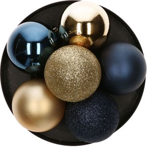 Atmosphera Kerstballen - 8st - kunststof - blauw-champagne - 7cm