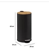 5Five prullenbak/pedaalemmer Bamboe - zwart - metaal - 30 liter - 38 x 29 x 60 cm - keuken