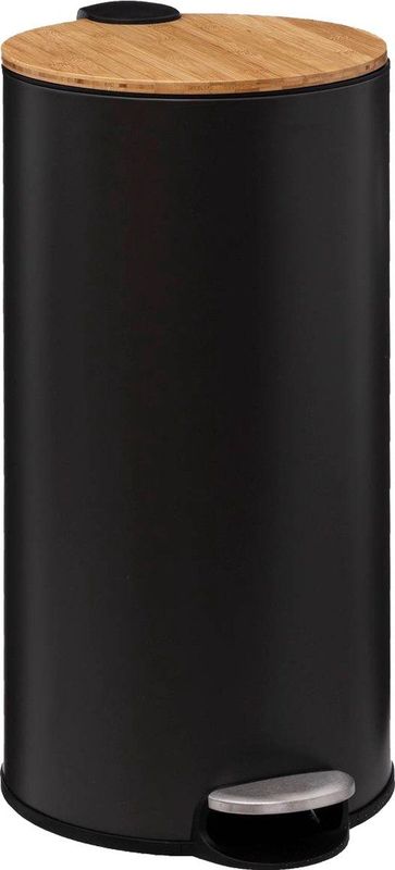 5Five prullenbak/pedaalemmer Bamboe - zwart - metaal - 30 liter - 38 x 29 x 60 cm - keuken