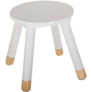 Atmosphera Kinder krukje - ivoor wit - hout - D24 x H27 cm - bijzet stoeltjes/krukken