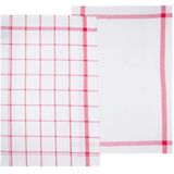5Five - Theedoek Traditioneel - Theedoek - Rood/Wit - Set van 2x Stuks - Katoen