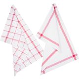 5Five - Theedoek Traditioneel - Theedoek - Rood/Wit - Set van 2x Stuks - Katoen