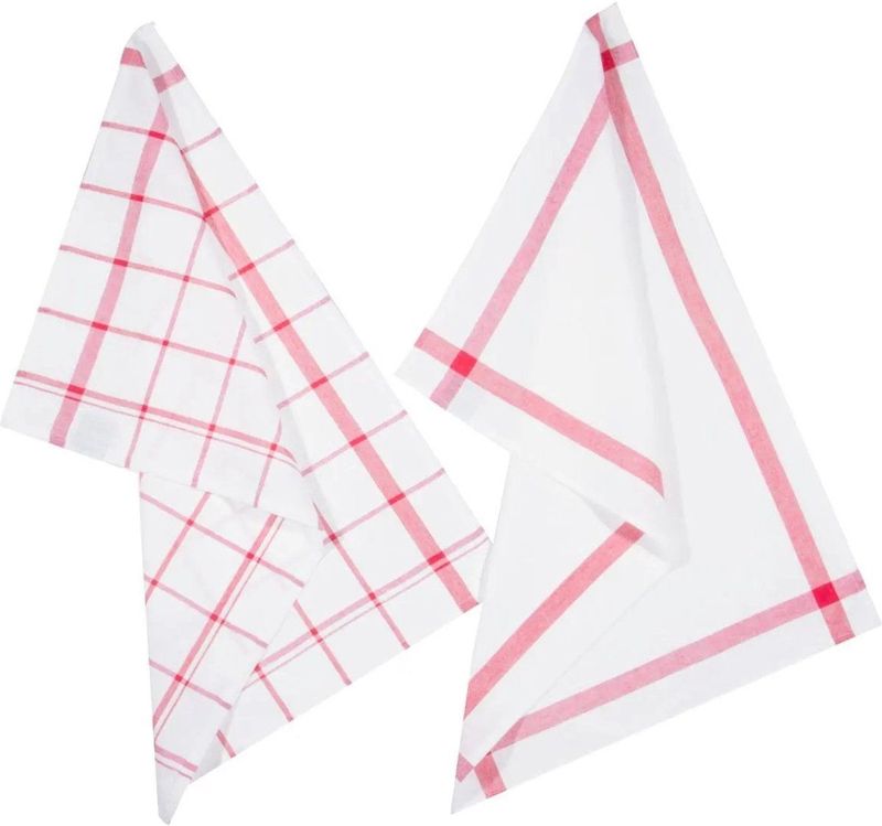 5Five - Theedoek Traditioneel - Theedoek - Rood/Wit - Set van 2x Stuks - Katoen