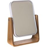 Dubbele make-up spiegel/scheerspiegel op voet 16 x 6 x 22 cm wit - Badkamer scheerspiegels op standaard