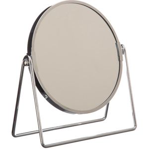 Dubbele make-up spiegel/scheerspiegel op voet 19 x 8 x 21 cm zilver - Badkamer scheerspiegels op standaard