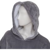 Hoodie Plaid – Grijs – Fleece hoodie deken met mouwen – Oversized knuffeltrui voor heren en dames
