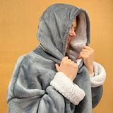 Hoodie Plaid – Grijs – Fleece hoodie deken met mouwen – Oversized knuffeltrui voor heren en dames