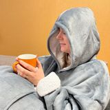 Hoodie Plaid – Grijs – Fleece hoodie deken met mouwen – Oversized knuffeltrui voor heren en dames