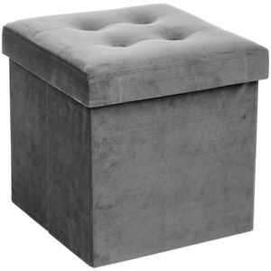 Poef/hocker - opbergbox - zilvergrijs - kunststof/mdf - 38 x 38 cm - opvouwbaar - Poefs