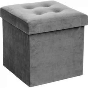 Atmosphera Poef/hocker/voetenbankje - opbergbox - zilvergrijs - PU/MDF - 38 x 38 cm - opvouwbaar