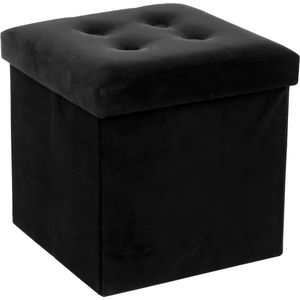 Atmosphera Poef/hocker/voetenbankje - opbergbox - zwart - PU/MDF - 38 x 38 cm - opvouwbaar