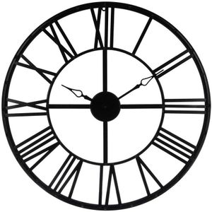 Grote Zwarte Metalen Klok - 70 cm - Wandklok - Romeinse cijfers - Industrieel - Retro - Klassiek