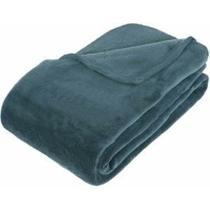 Grote Fleece deken/fleeceplaid blauwgrijs 180 x 230 cm polyester