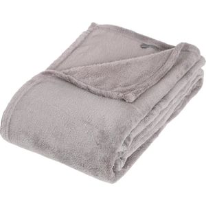 Fleece deken of plaid harig - lichtgrijs - 130 x 180 cm - polyester - Bankdeken - Fleece plaid