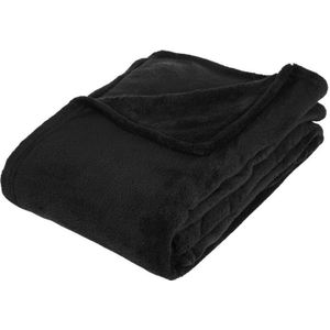 Atmosphera Plaid deken - zwart - polyester - 130 x 180 cm - Bankdeken - Fleece plaid