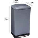 5Five Prullenbak/pedaalemmer - grijs - metaal - 30 liter - 34 x 32 x 61 cm - keuken