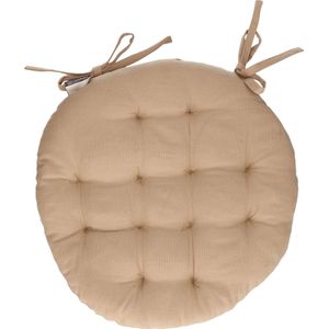 Atmosphera Tuinstoelkussen - beige - katoen - 38 x 38 x 6.5 cm - wicker zitkussen rond